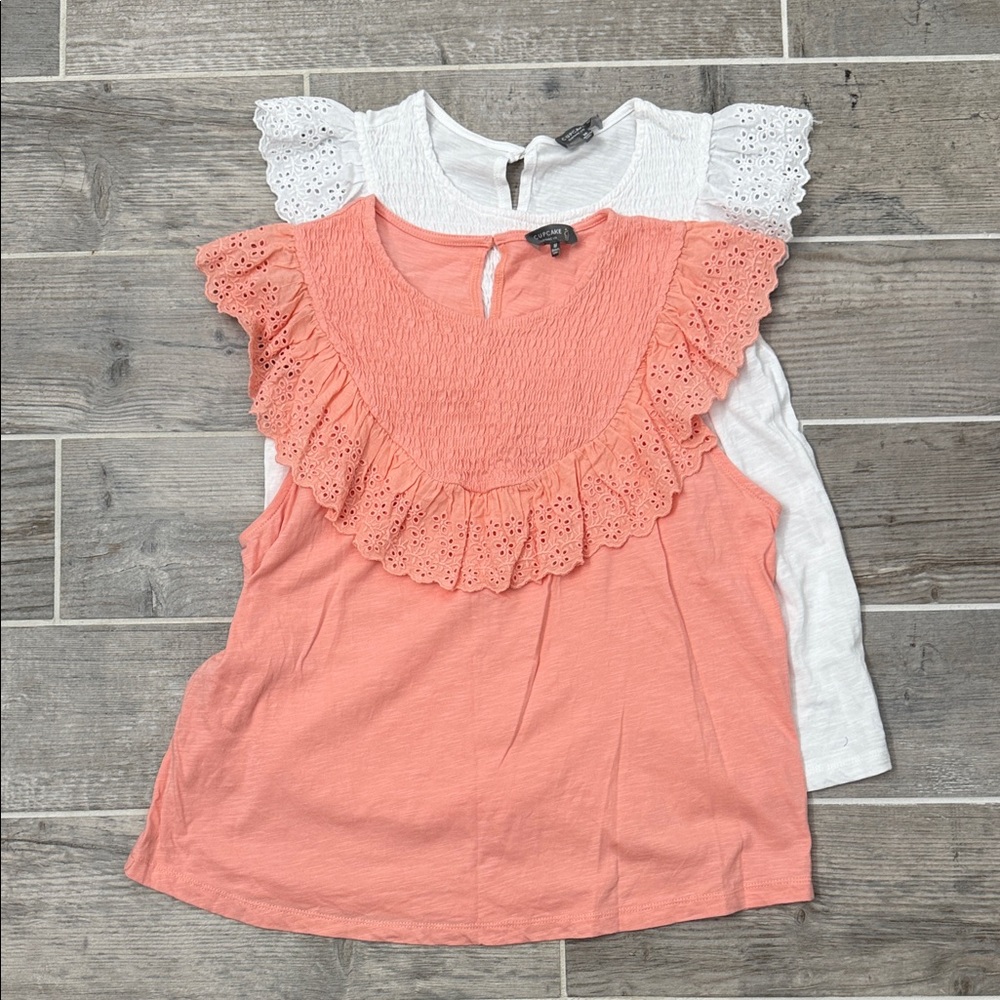 Coral and White Ruffle Blouse Set